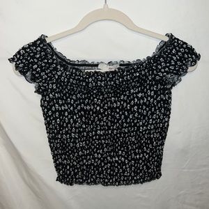 Black and white floral print smock tee shirt.
